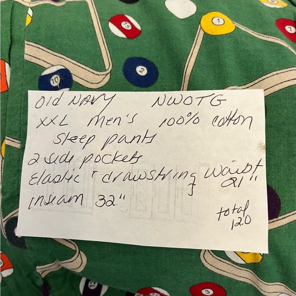 Old Navy men’s billiards theme PJ/lounge pants/XXL/side pockets/100% cotton - Picture 4 of 4